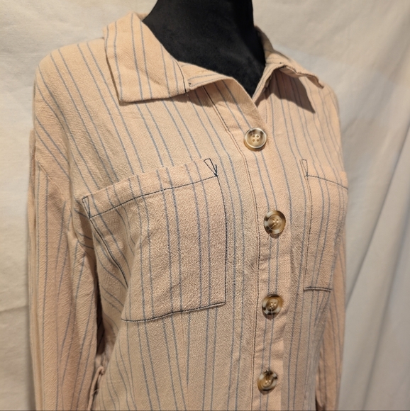 FP Free People Audrey linen blend stripe midi shirt dress (Belt Not Included) - Picture 4 of 13